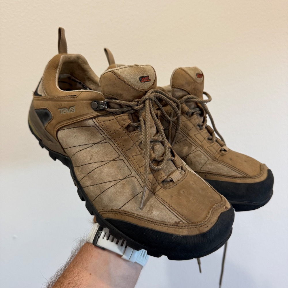 Teva 4103 Mens Tan Leather eVent Waterproof Vibram Hiking Shoes Size 10